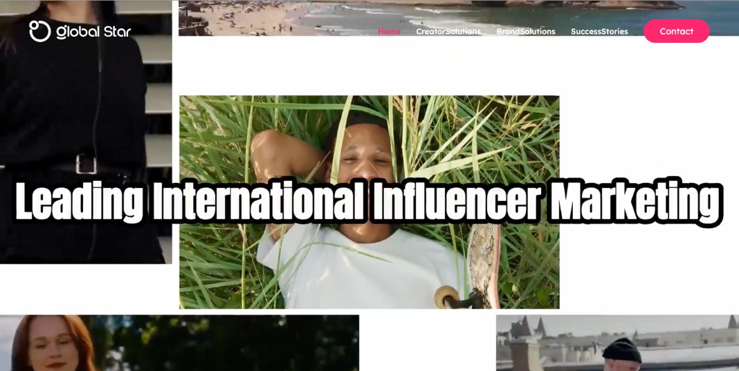 Global Star Digital's previous website homepage, headed Leading International Influencer Marketing