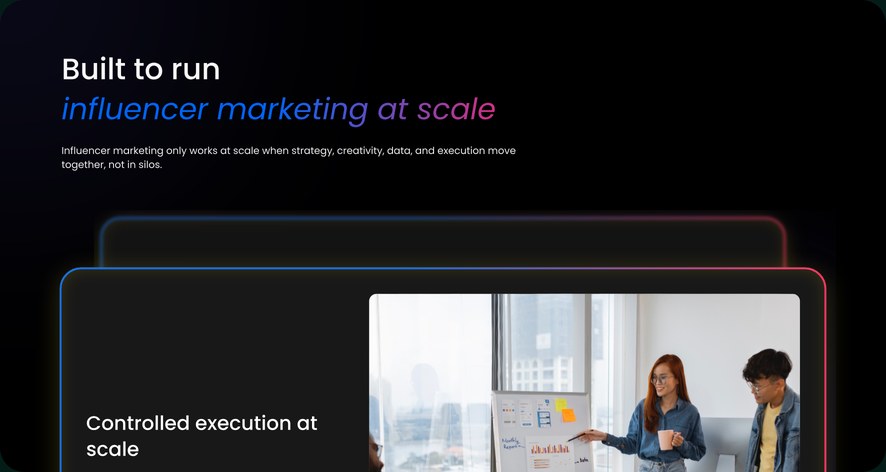 Global Star Digital's new website: the section Built to run influencer marketing at scale