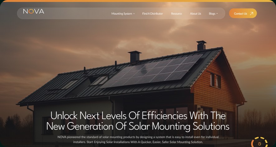 Nova Mounting's new homepage: Unlock Next Levels Of Efficiencies With The New Generation Of Solar Mounting Solutions