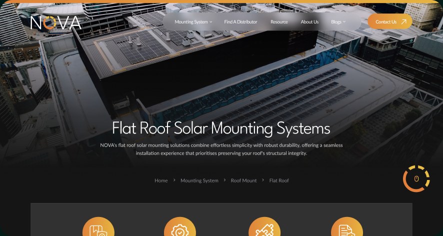 Nova Mounting's new website: the Flat Roof Solar Mounting Systems page