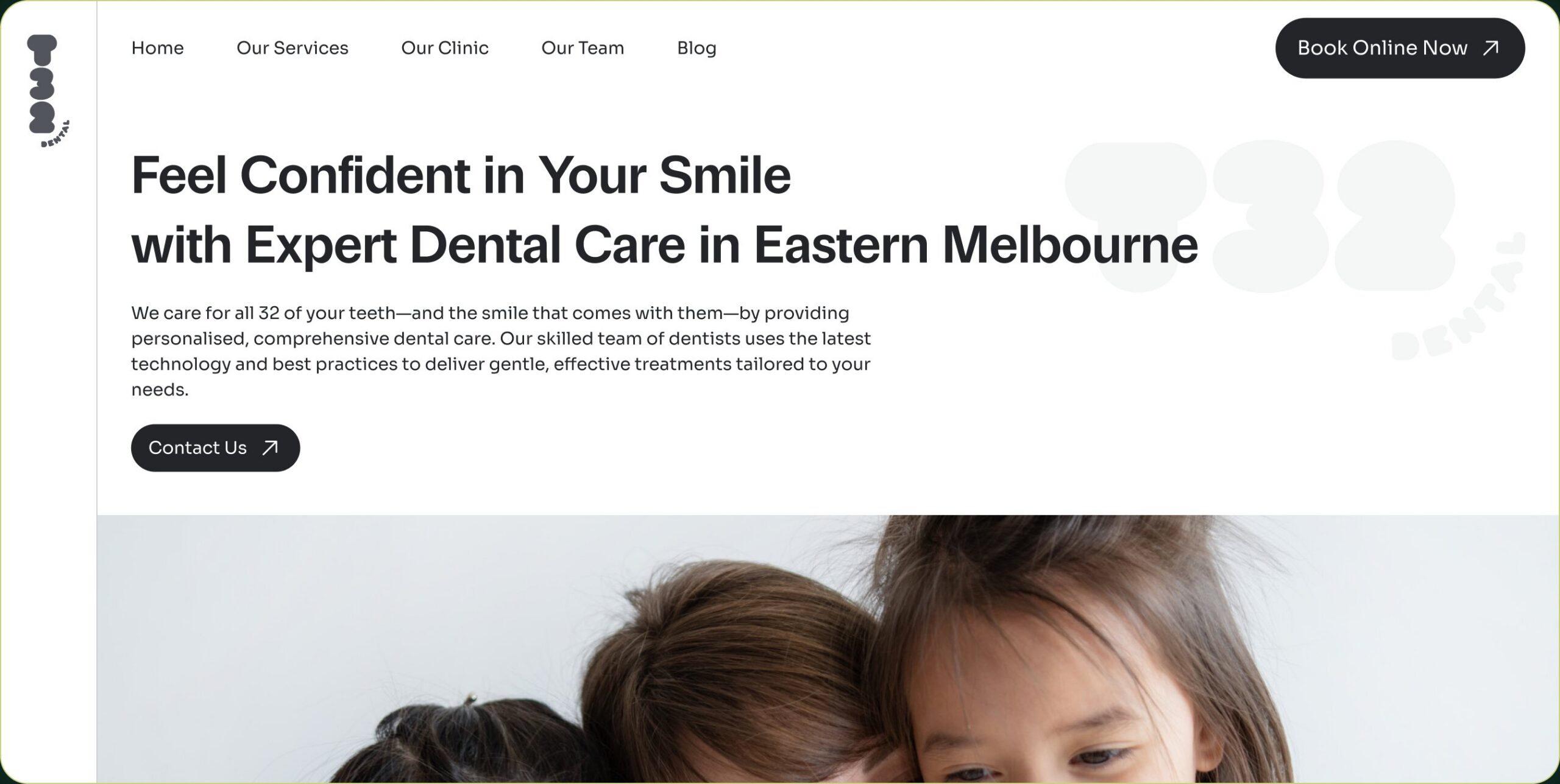 T32 Dental's new website homepage, headed Feel Confident in Your Smile with Expert Dental Care in Eastern Melbourne