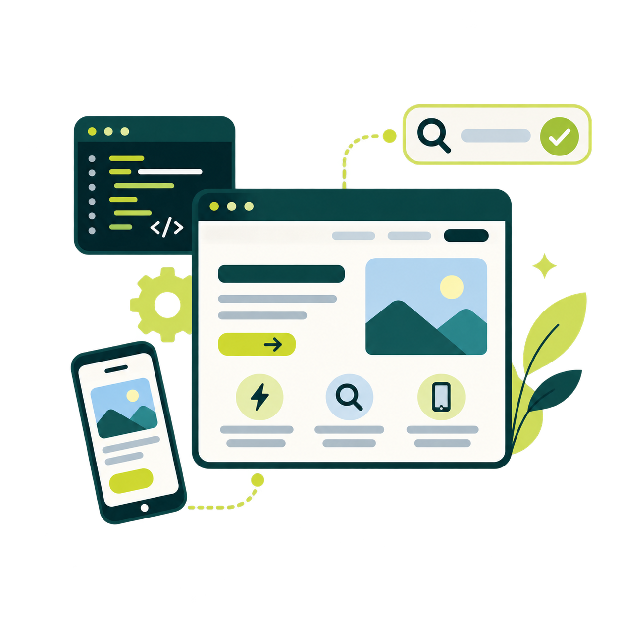 Illustration: one website built to work on desktop and mobile, with search in mind.
